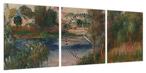 Obraz - Auguste Renoir, Landscape at Vetheuil, reprodukcje (z zegarem) (90x30 cm)