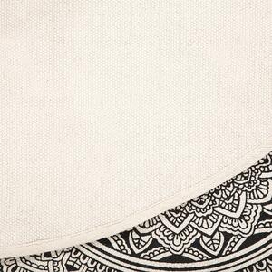 Dywan okrągły ø 120 cm bawełniany czarno-beżowy orientalny wzór w liście Hizan Beliani