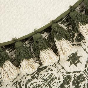 Ręcznie tkany bawełniany dywan biało-zielony postarzany vintage Kahta Beliani
