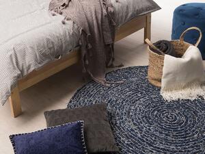 Boho okrągły dywan pleciony z bawełny niebieski jeans okręgi do sypialni Buluca Beliani
