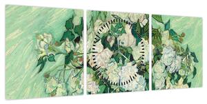 Obraz - Vincent van Gogh, Roses, reprodukcje (z zegarem) (90x30 cm)