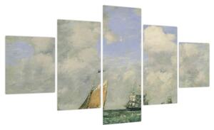 Obraz - Eugène Boudin, Ships and Sailing Boats Leaving Le Havre, reprodukcje (125x70 cm)