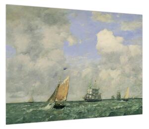Obraz - Eugène Boudin, Ships and Sailing Boats Leaving Le Havre, reprodukcje (70x50 cm)