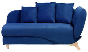 Szezlong prawostronny rozkładany z pojemnikiem poduszkami welurowy niebieski Meri Beliani