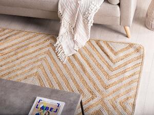 Rustykalny dywan bawełniano-jutowy wzór geometryczny 140 x 200 cm beżowy Pirli Beliani