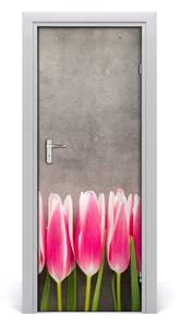 Naklejka samoprzylepna na drzwi Różowe tulipany
