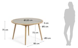 Stół ogrodowy z drewna eukaliptusa z betonowym blatem Kave Home Glynis Nina, ⌀ 120 cm