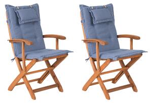 Zestaw 2 krzeseł ogrodowych niebieski drewno akacjowe składane z poduszkami Maui Beliani