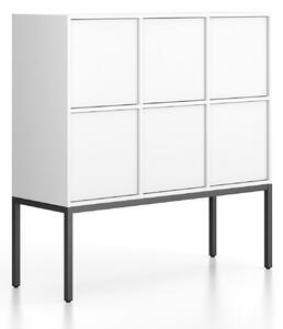 Szafa biurowa FRAME, niska, czarna podstawa, 6x drzwi, 1299 x 450 x 1331 mm, PUSH-lock, biały