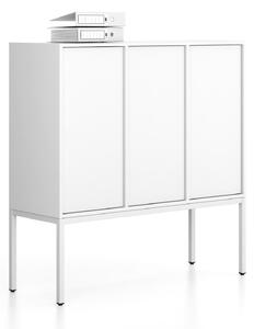 Szafa biurowa FRAME, niska, podstawa biała, 3 drzwi, 1299 x 450 x 1331 mm, PUSH-lock, biały
