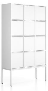 Szafa biurowa FRAME, podstawa biała, 12x drzwi, 1299 x 450 x 2185 mm, PUSH-lock, biały