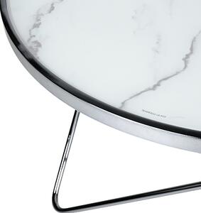 Stolik kawowy okrągły w stylu glamour efekt marmuru biało-srebrny Meridian II Beliani