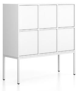 Szafa biurowa FRAME, niska, podstawa biała, 6x drzwi, 1299 x 450 x 1331 mm, PUSH-lock, biały
