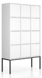 Szafa biurowa FRAME, czarna podstawa, 12x drzwi, 1299 x 450 x 2185 mm, PUSH-lock, biały