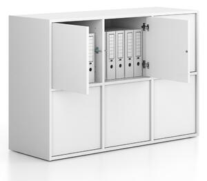 Szafa biurowa FRAME, niska, 6x drzwi, 1299 x 450 x 881 mm, PUSH-lock, biały