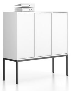 Szafa biurowa FRAME, niska, czarna podstawa, 3x drzwi, 1299 x 450 x 1331 mm, PUSH-lock, biały