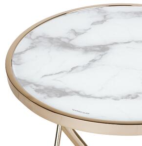 Stolik pomocniczy okrągły w stylu glamour efekt marmuru biało-złoty Meridian II Beliani