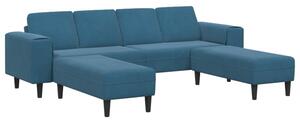 Nowoczesna sofa do salonu z poduszkami, niebieska, 4-osobowa