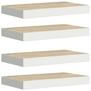 Półki ścienne, 4 szt., kolor dębu i biel, 50x23x3,8 cm, mdf
