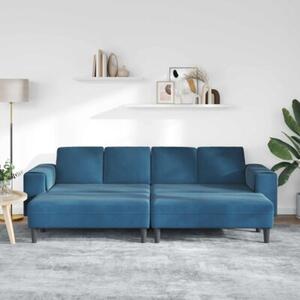 Nowoczesna sofa do salonu z poduszkami, niebieska, 4-osobowa