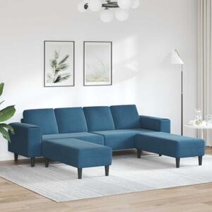 Nowoczesna sofa do salonu z poduszkami, niebieska, 4-osobowa