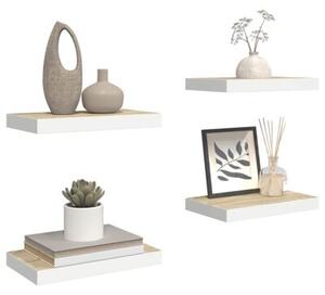 Półki ścienne, 4 szt., dębowo-białe, 40 x 23,5 x 3,8 cm, mdf