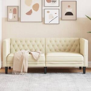 Sofa chesterfield, 2-os., kremowa, tapicerowana sztucznÄ skÃ³rÄ