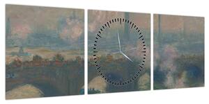 Obraz - Claude Monet, Waterloo Bridge, Gray Day, reprodukcje (z zegarem) (90x30 cm)