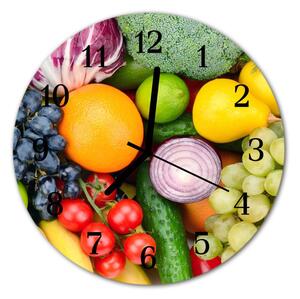 Zegar szklany okrągły Owoce warzywa