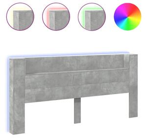 Zagłówek z półką i LED, szarość betonu, 220x16,5x103,5 cm