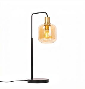 Designerska lampa stołowa czarna z mosiądzem i bursztynowym szkłem - Zuzanna