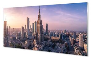 Obraz na szkle Warszawa Wschód słońca wieżowce panorama