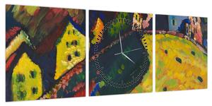 Obraz - Vasily Kandinsky, Houses at Murnau, reprodukcje (z zegarem) (90x30 cm)