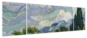 Obraz - Vincent van Gogh, Wheat Field with Cypresses, reprodukcje (170x50 cm)