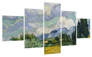 Obraz - Vincent van Gogh, Wheat Field with Cypresses, reprodukcje (125x70 cm)