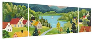 Obraz - Wioska w górach (170x50 cm)