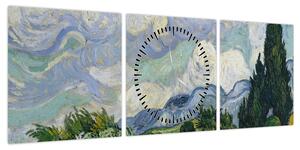 Obraz - Vincent van Gogh, Wheat Field with Cypresses, reprodukcje (z zegarem) (90x30 cm)