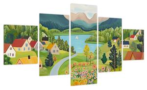 Obraz - Wioska w górach (125x70 cm)