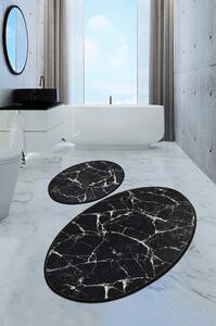 Zestaw 2 czarnych owalnych dywaników łazienkowych Foutastic Marble