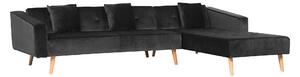 Narożnik welurowy lewostronny sofa rozkładana pikowane oparcie czarny Vadso Beliani