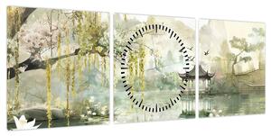 Obraz - Chińskie jezioro (z zegarem) (90x30 cm)