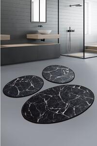 Zestaw 3 czarnych owalnych dywaników łazienkowych Chilai Marble