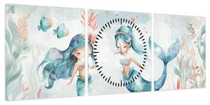 Obraz - Syreny (z zegarem) (90x30 cm)