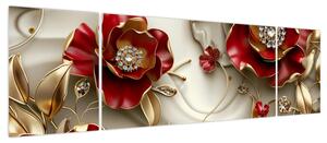 Obraz - 3D czerwono-złote kwiaty (170x50 cm)