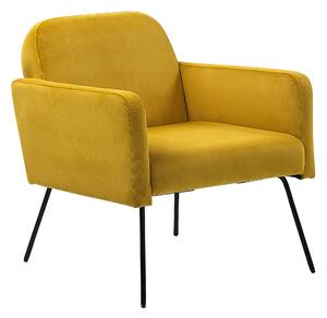 Welurowy fotel w stylu retro do salonu smukłe czarne metalowe nogi żółty Narken Beliani