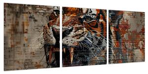 Obraz - Tygrys z cegieł (z zegarem) (90x30 cm)