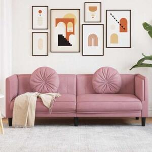 Sofa 3-osobowa z poduszkami, rÃ³Å¼owa, aksamit