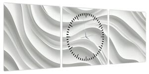 Obraz - 3D białe fale (z zegarem) (90x30 cm)