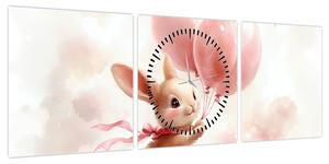 Obraz - Królik z balonami (z zegarem) (90x30 cm)