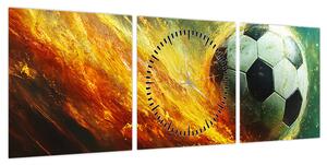 Obraz - Piłka nożna w locie (z zegarem) (90x30 cm)
